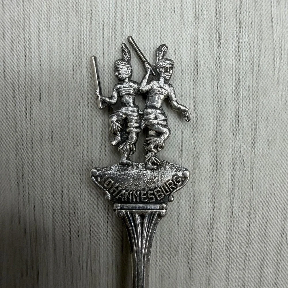EPNS Johannesburg South Africa Souvenir Spoon Zulu Warrior Finial Vintage